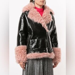 Sandy Liang Bowery Moto Jacket Leather Sherling